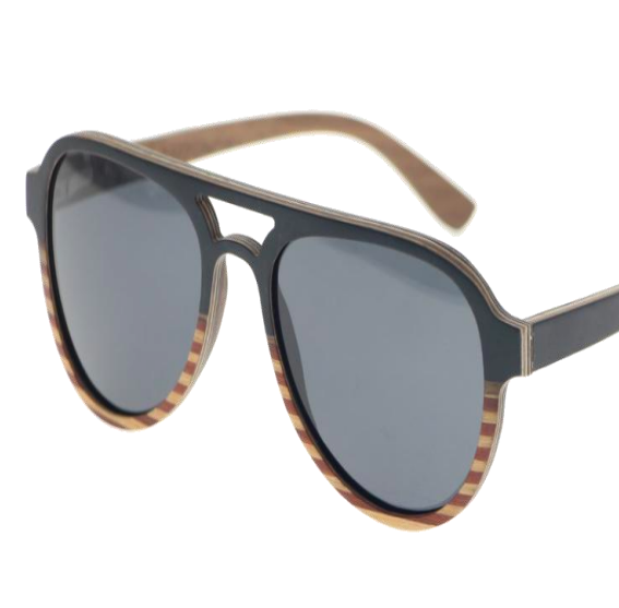 Icculus Wooden Sunglasses - Black Oak + Zebra Wood Veneer Aviator